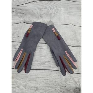 Vera Tucci Margot women S/M suede-feel touch screen gloves grey Colorful buttons